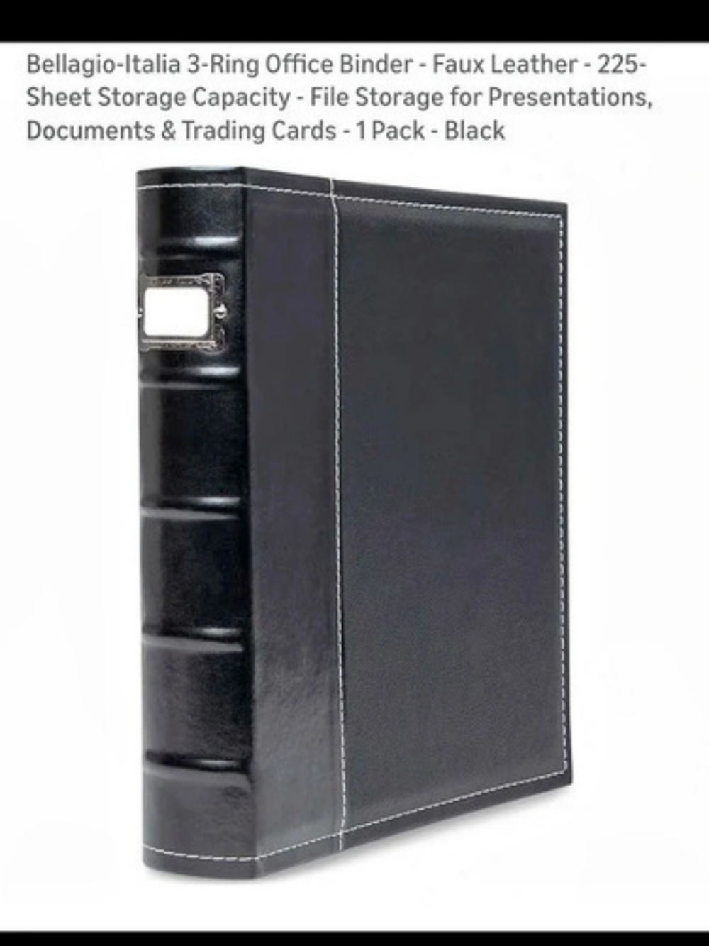 Bellagio Italia 3-Ring Office Binder Black Faux Leather 3-Ring Binder NWT